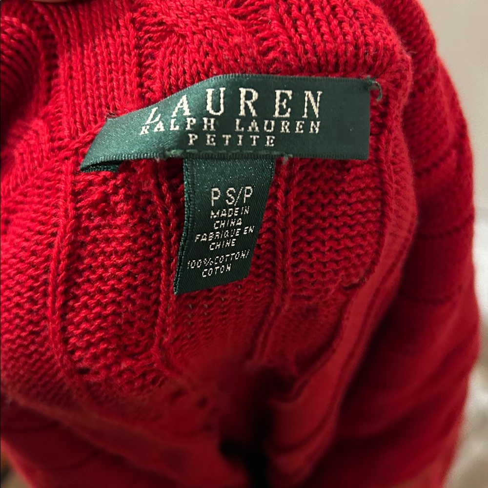 Lauren Ralph Lauren Sweater Womens S Red Cable Full Zip Brass Buckles Pockets - Picture 2 of 10